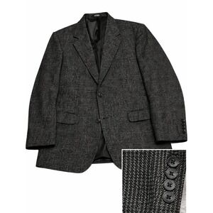 Haggar Clothing 44R Mens Black Grey Glen Plaid Wool Silk Blend Blazer Sport Coat